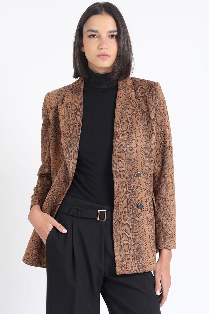 Blazer Efecto Gamuza Estampado, Café Liola-0