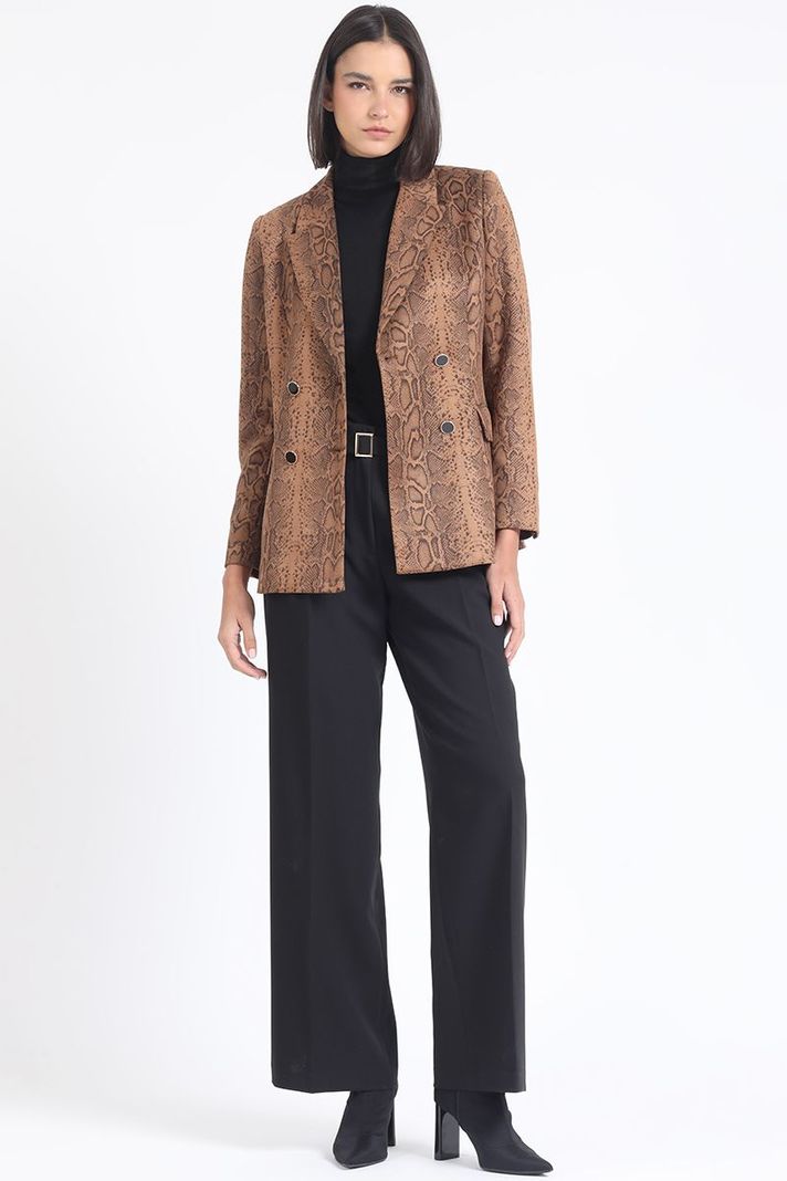 Blazer Efecto Gamuza Estampado, Café Liola-1