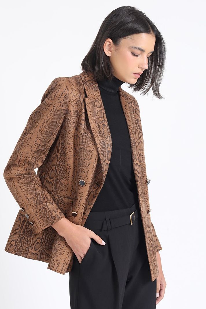 Blazer Efecto Gamuza Estampado, Café Liola-3
