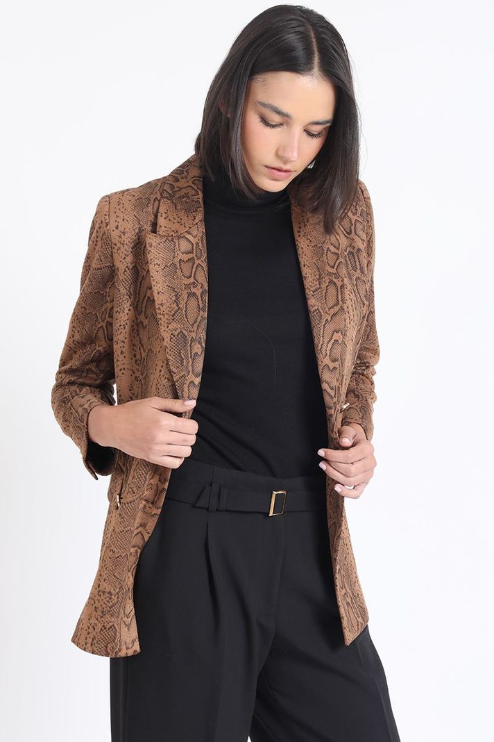 Blazer Efecto Gamuza Estampado, Café Liola-5