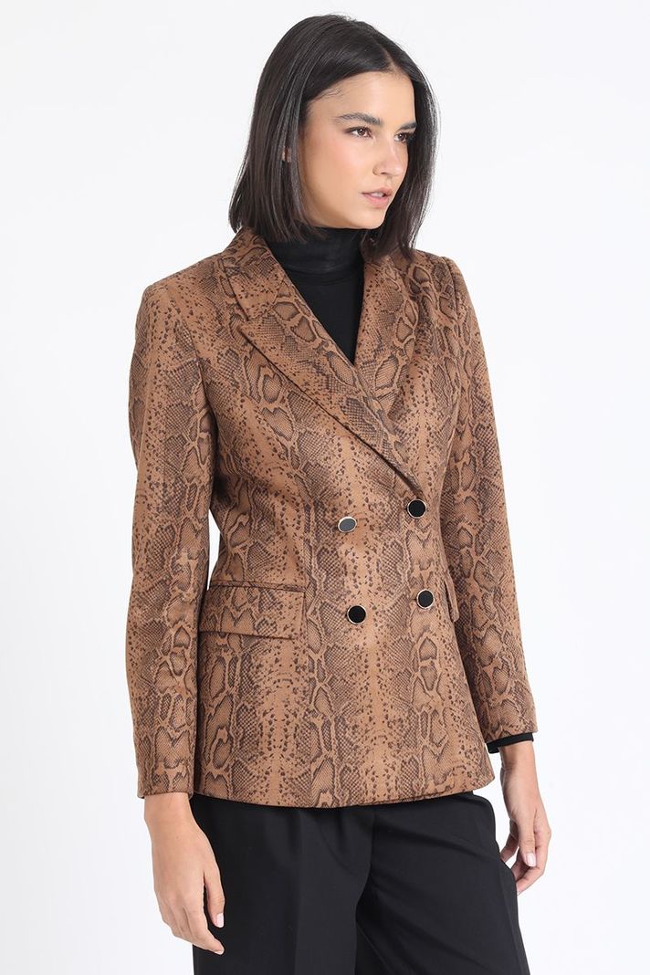Blazer Efecto Gamuza Estampado, Café Liola-6