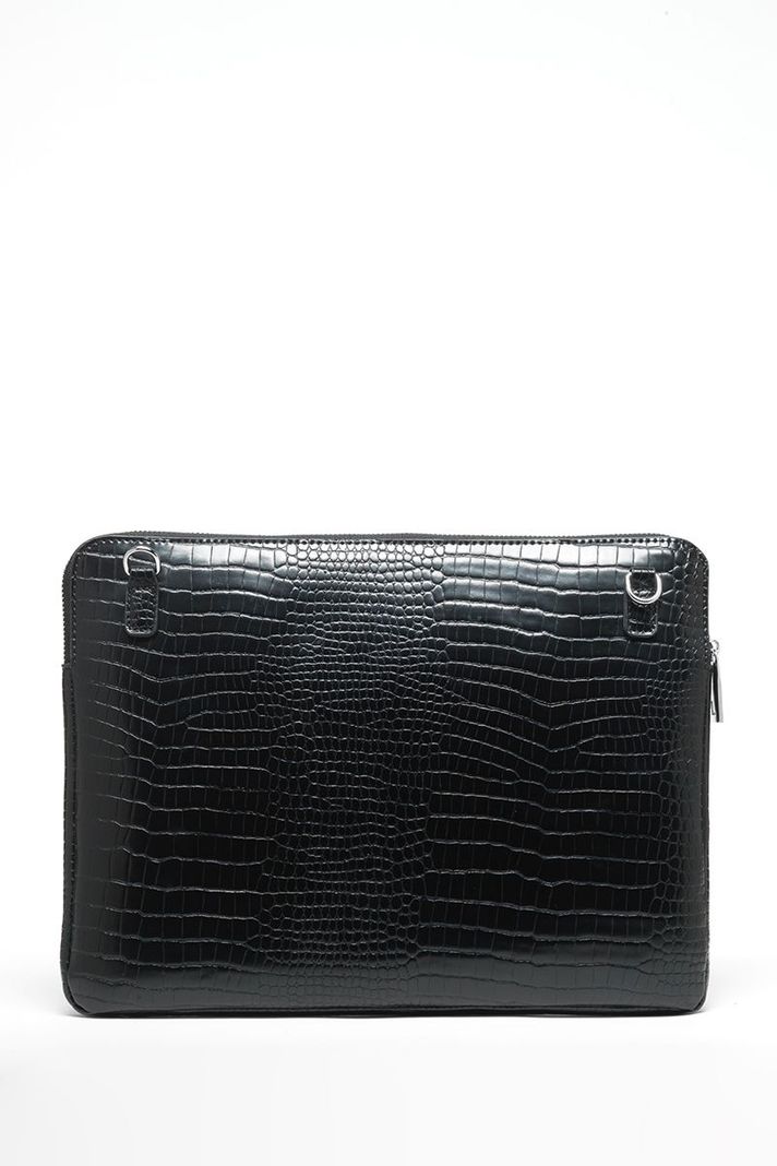 Bolso Computador Efecto Cuero Croco, Negro Liola-3