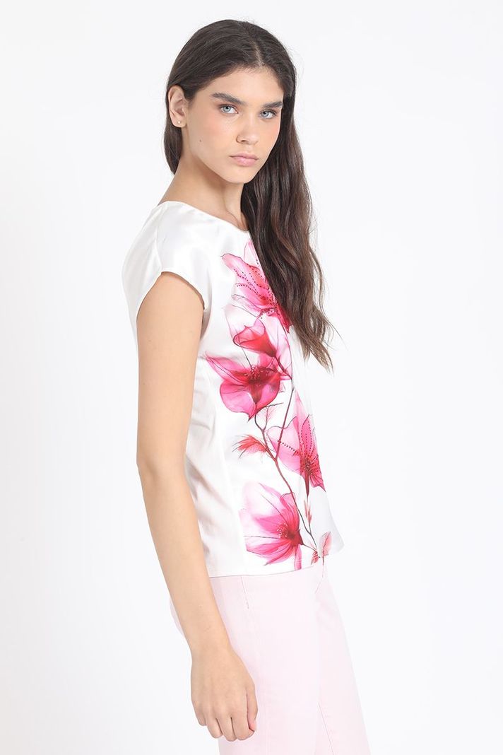 Polera Con Satin, Flor Fucsia, Crudo Liola-1