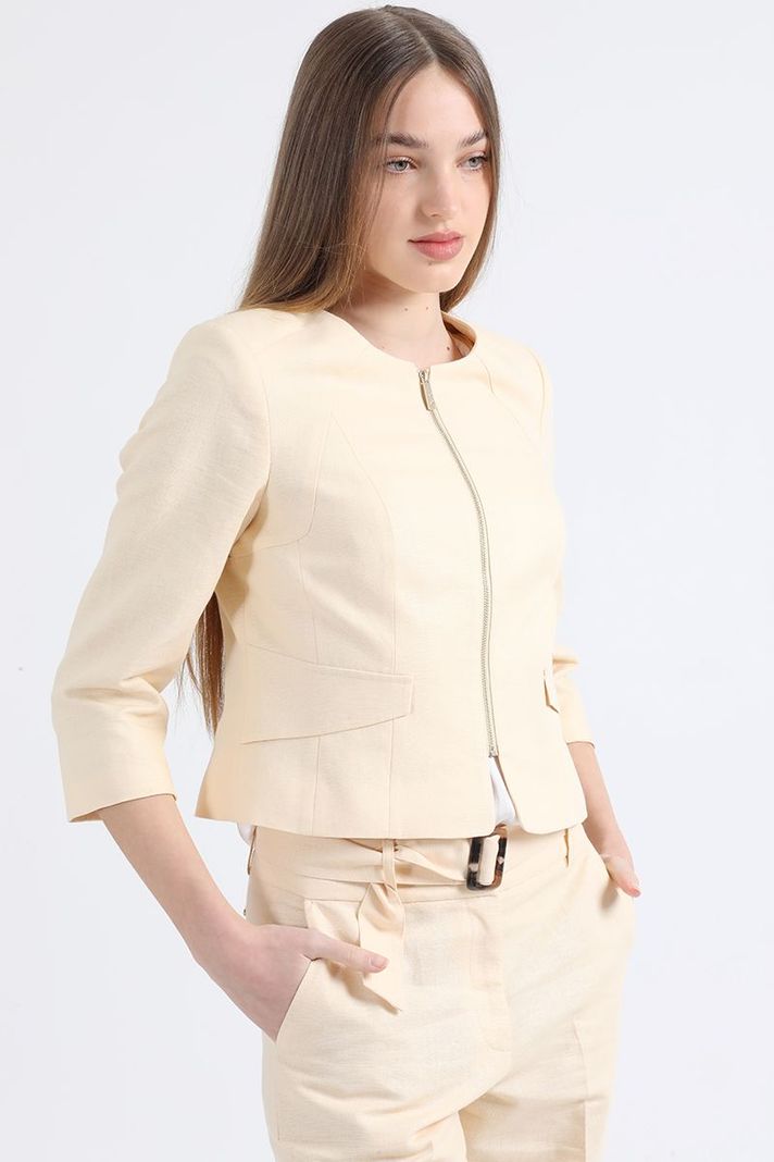 Chaqueta Entallada Lino Algodón, Beige Liola-0