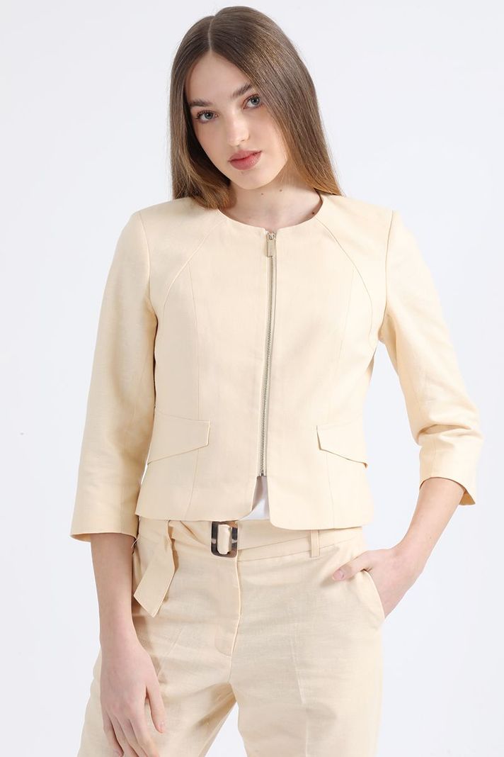 Chaqueta Entallada Lino Algodón, Beige Liola-1