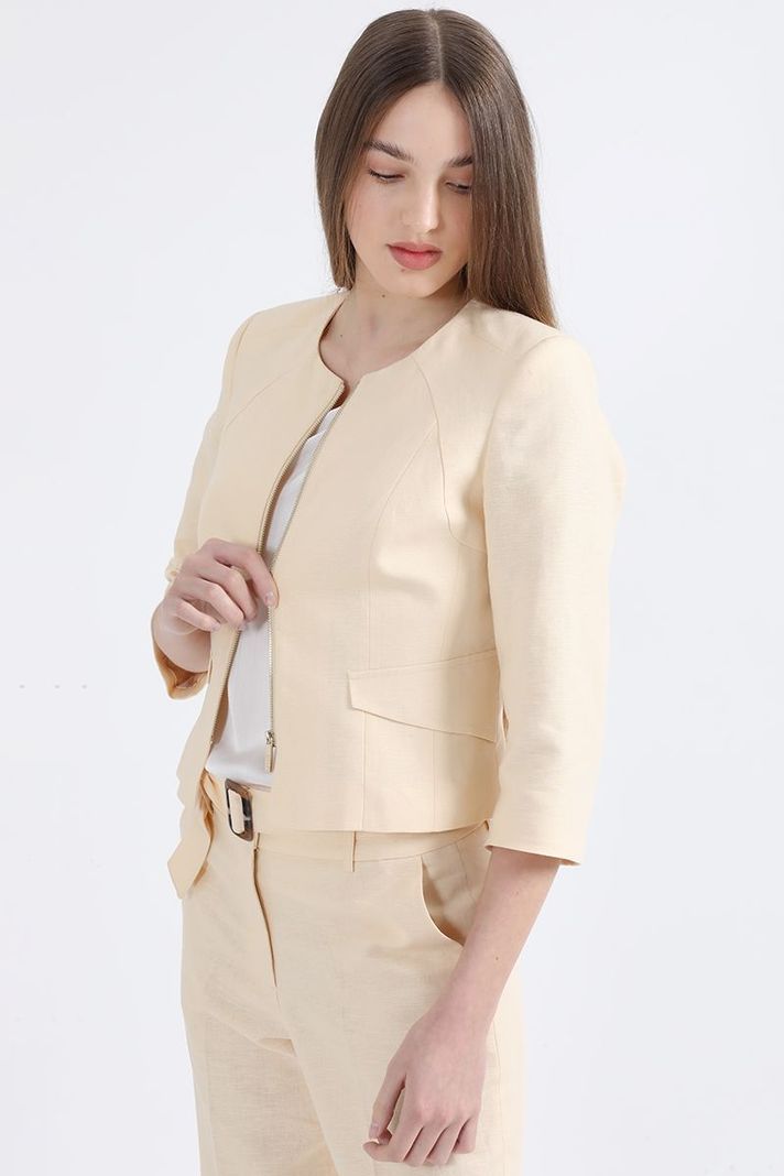Chaqueta Entallada Lino Algodón, Beige Liola-5
