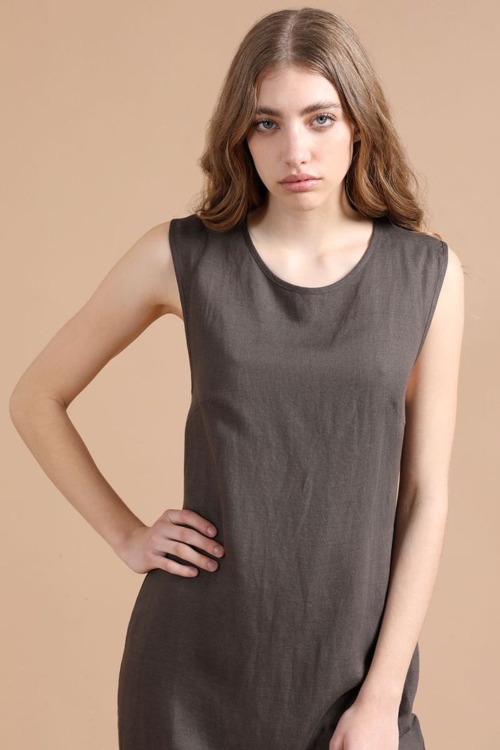Vestido Midi Lino Lyocell, Cruce Espalda, Chocolate Liola-2