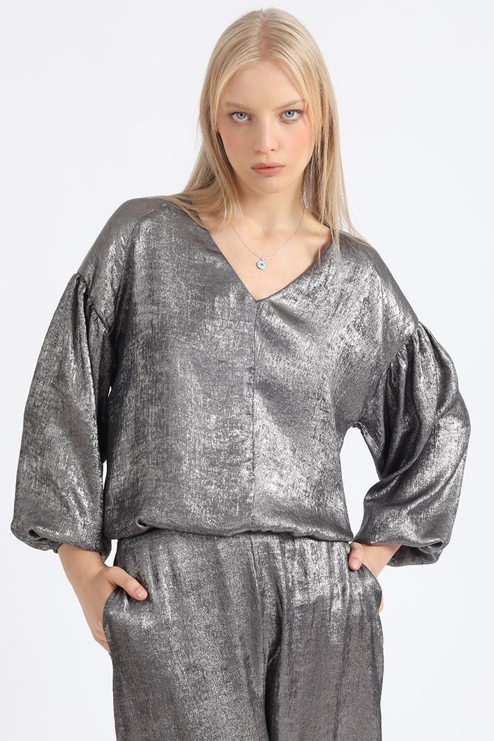 Bluson Amplio Folia Metalizada, Gris Liola-0
