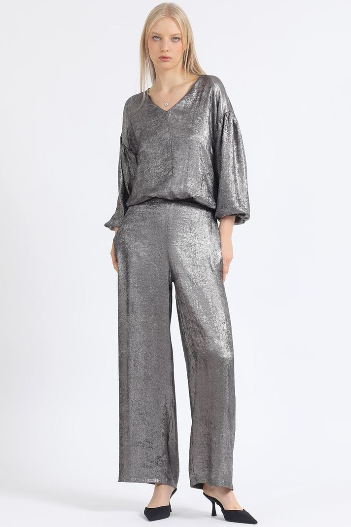 Bluson Amplio Folia Metalizada, Gris Liola-1