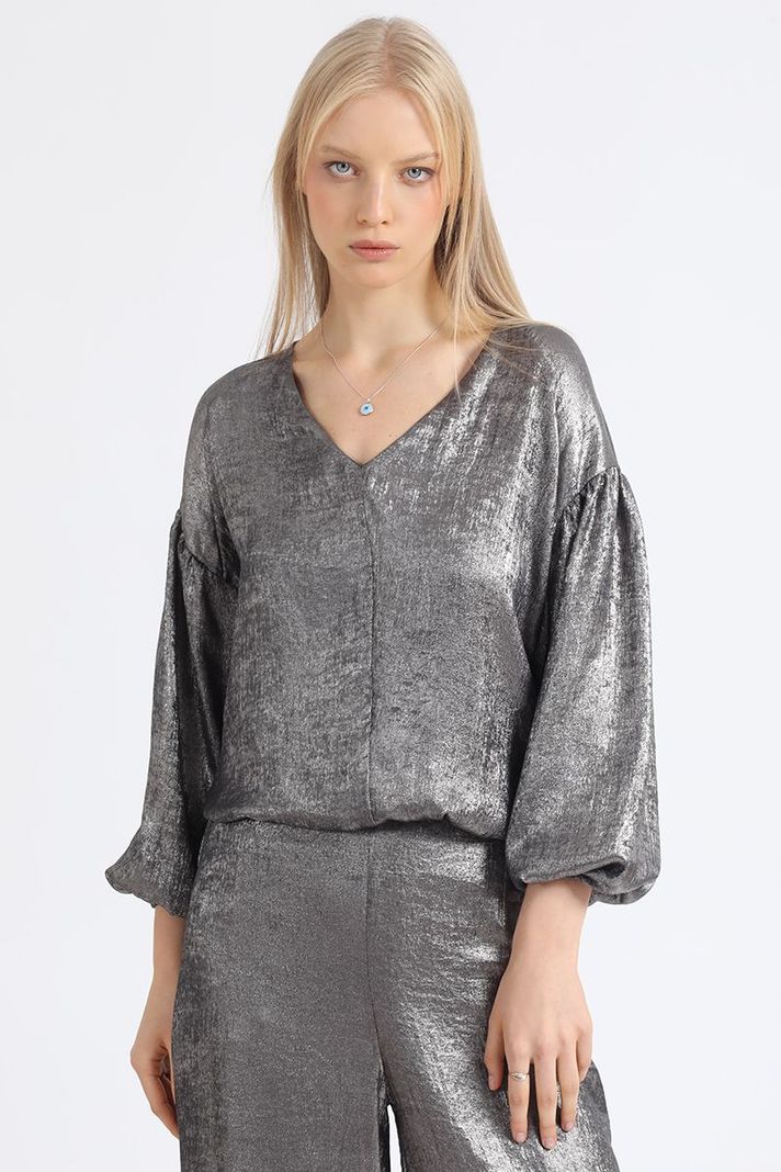 Bluson Amplio Folia Metalizada, Gris Liola-4