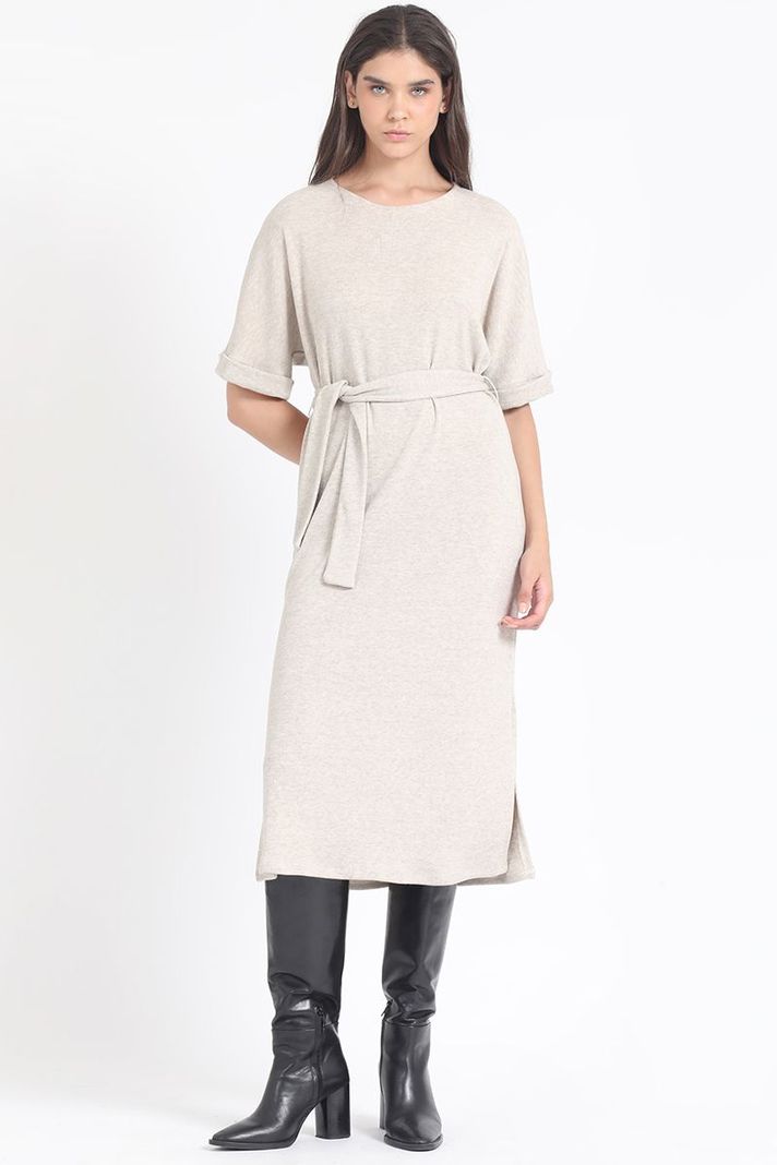 Vestido Maxi, Punto, Beige Liola-3