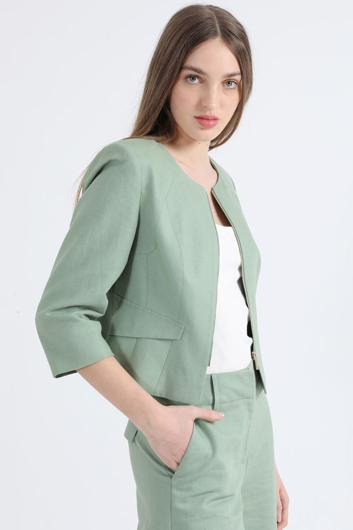 Chaqueta Entallada Lino Algodón, Verde Liola-0