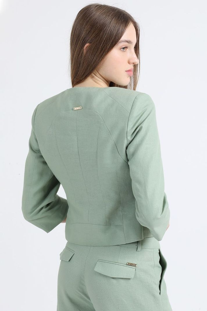 Chaqueta Entallada Lino Algodón, Verde Liola-3