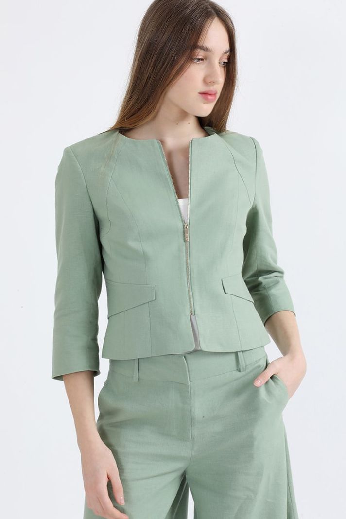Chaqueta Entallada Lino Algodón, Verde Liola-4