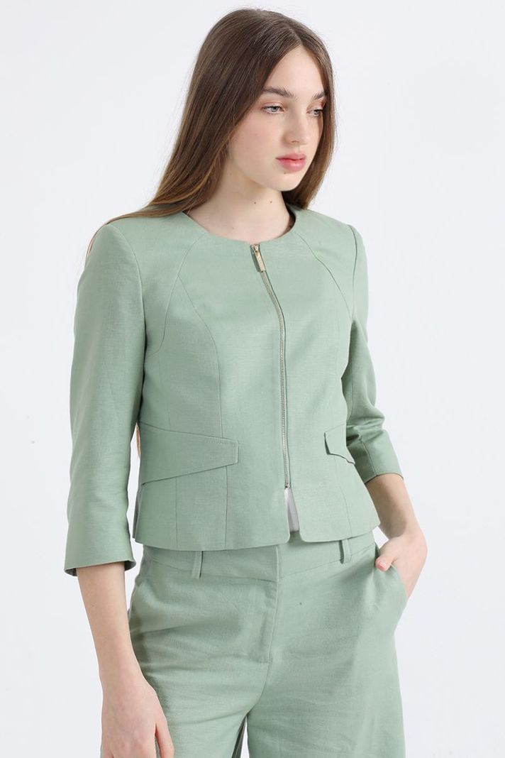 Chaqueta Entallada Lino Algodón, Verde Liola-5