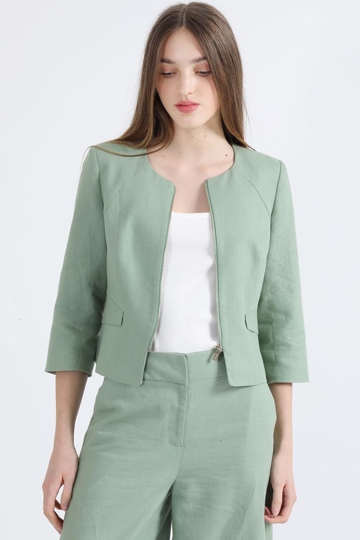 Chaqueta Entallada Lino Algodón, Verde Liola-6