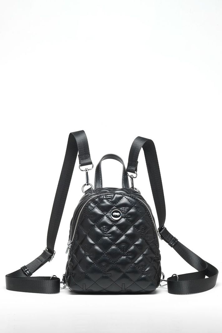 Mochila Pequeña, Efecto Cuero Acolchado, Negro Liola-0