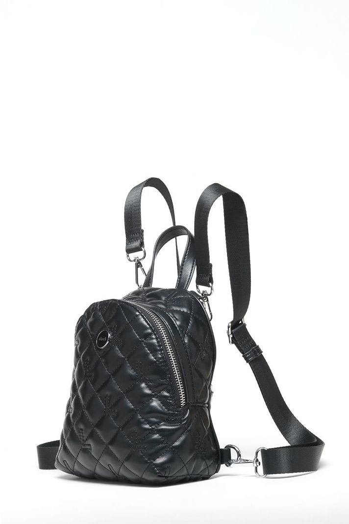 Mochila Pequeña, Efecto Cuero Acolchado, Negro Liola-1