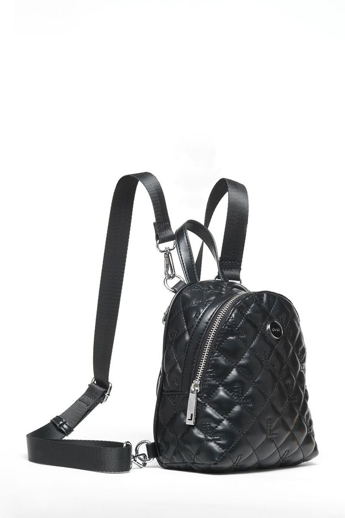 Mochila Pequeña, Efecto Cuero Acolchado, Negro Liola-2