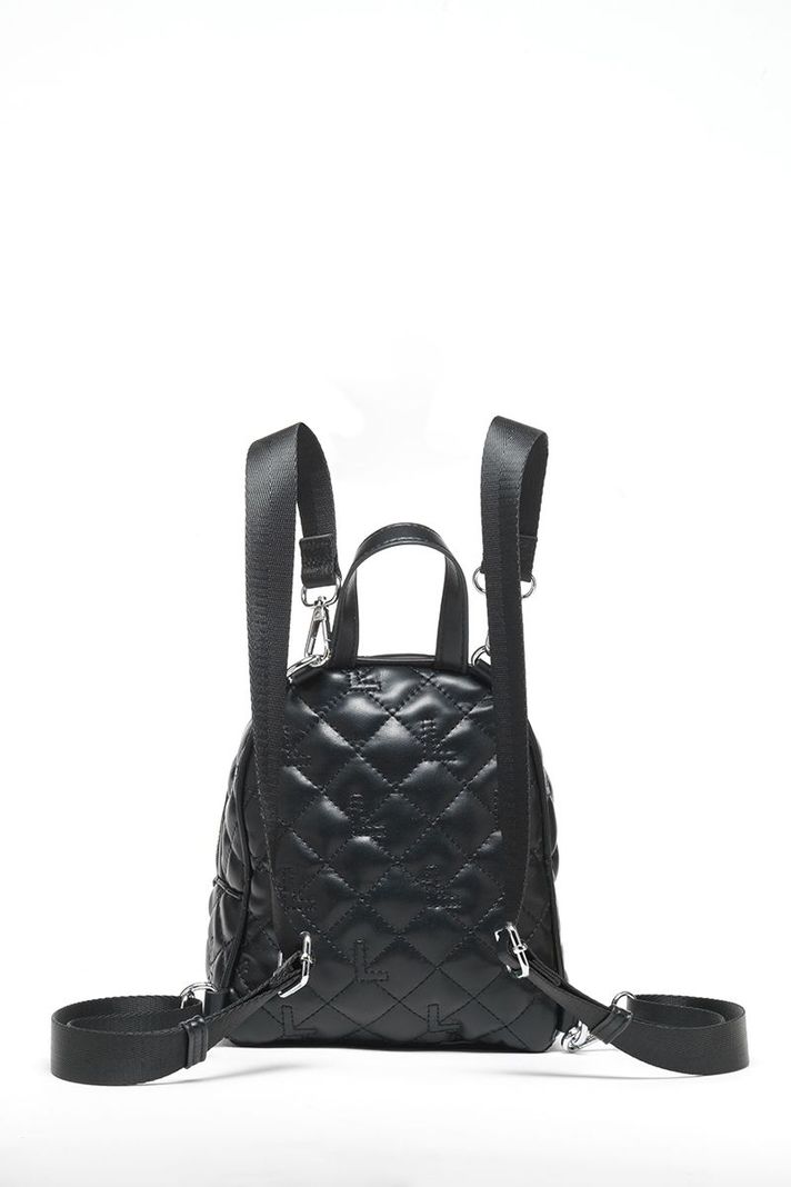 Mochila Pequeña, Efecto Cuero Acolchado, Negro Liola-3