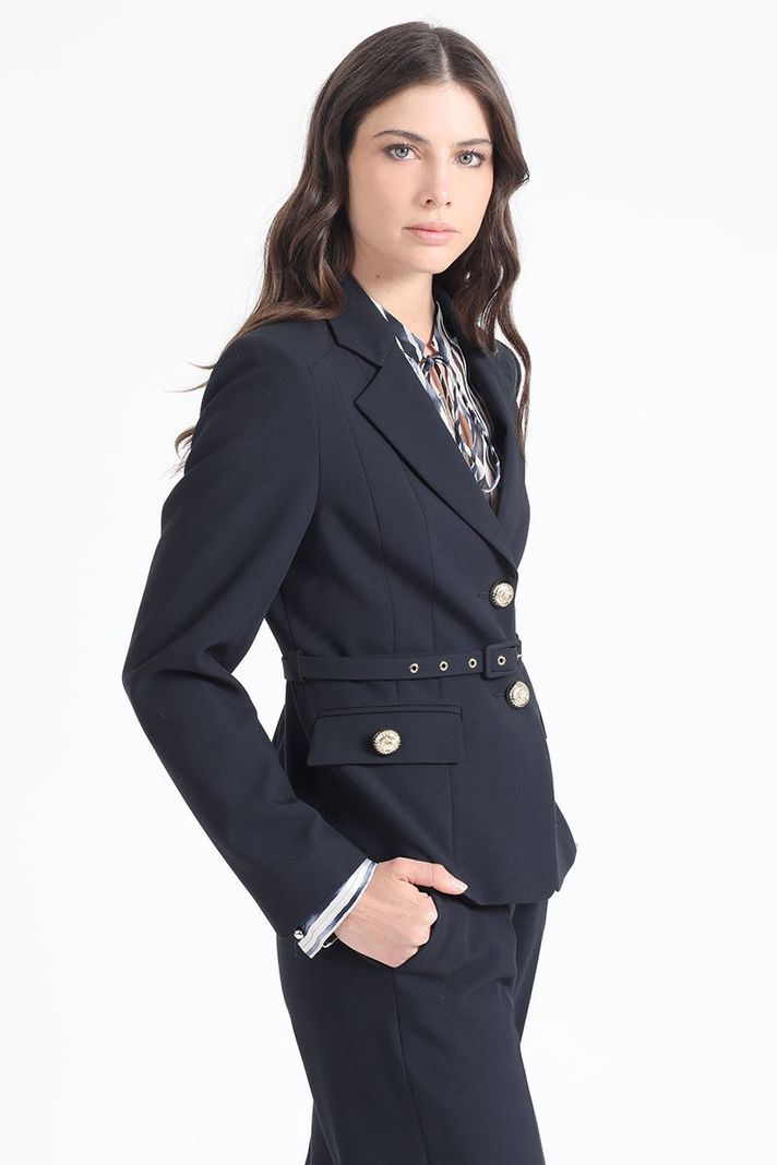 Blazer Entallado Con Cinturon, Azul Marino Liola-2