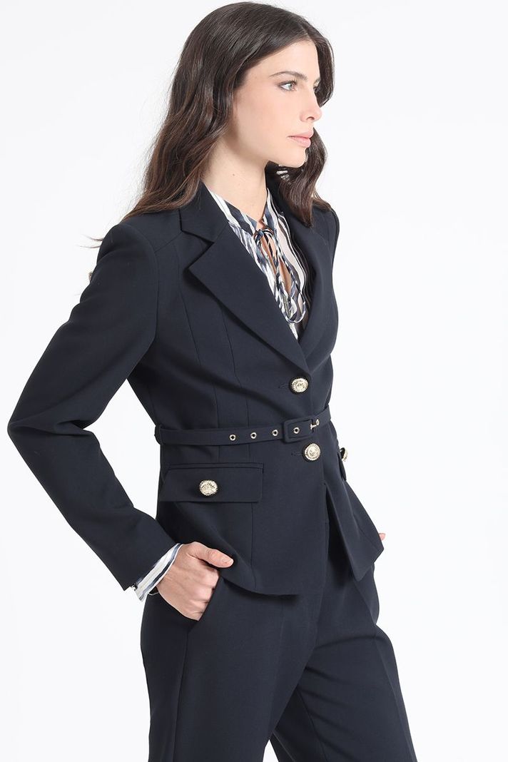 Blazer Entallado Con Cinturon, Azul Marino Liola-3