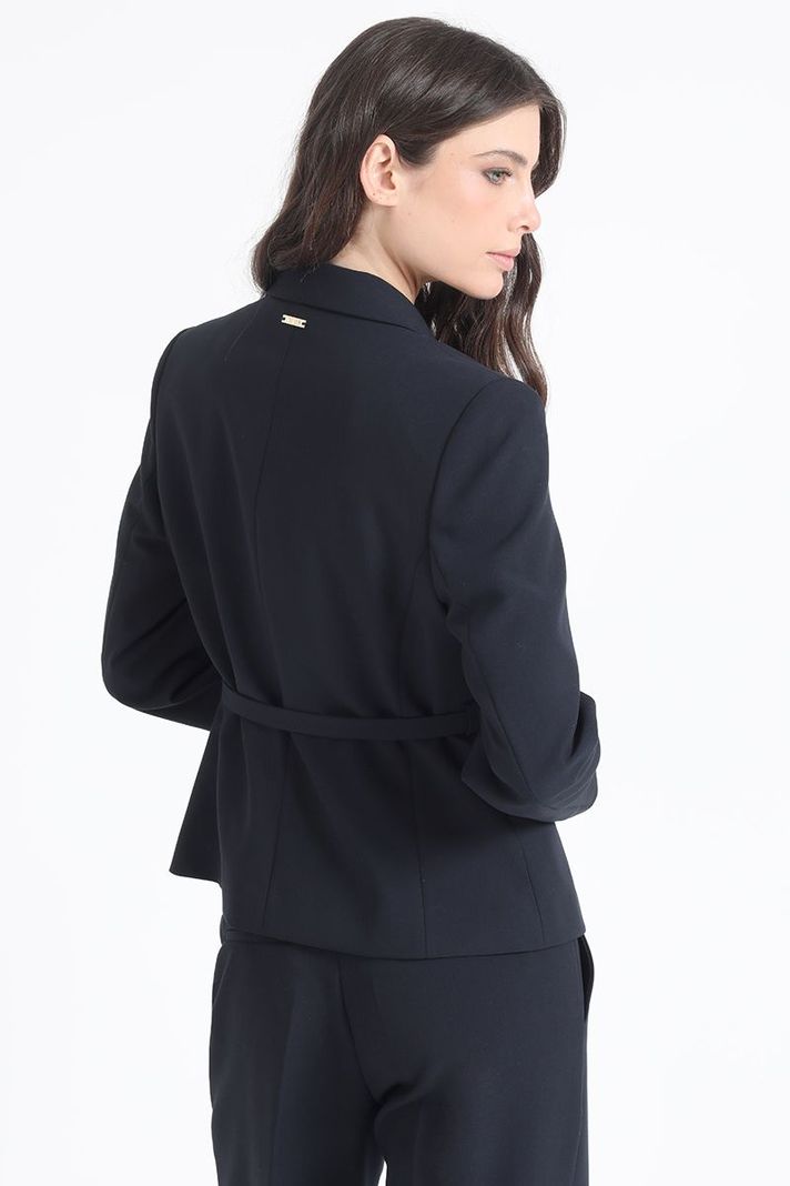 Blazer Entallado Con Cinturon, Azul Marino Liola-5