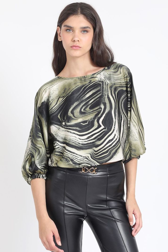 Blusa Satin Estampado Marmol, Verde Liola-0