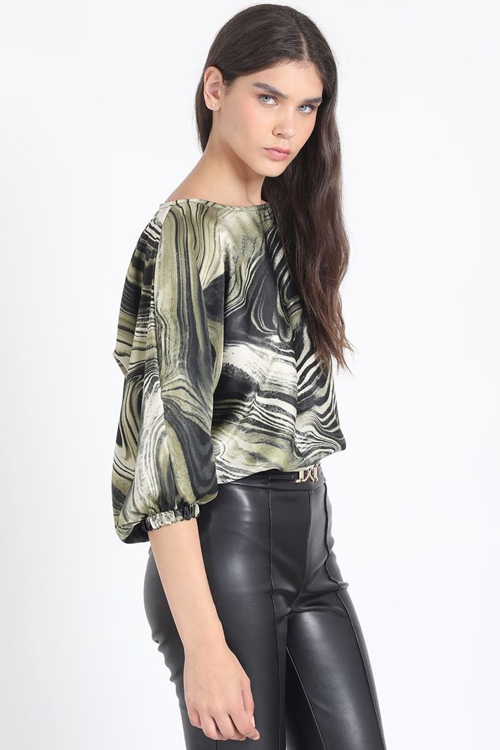 Blusa Satin Estampado Marmol, Verde Liola-2