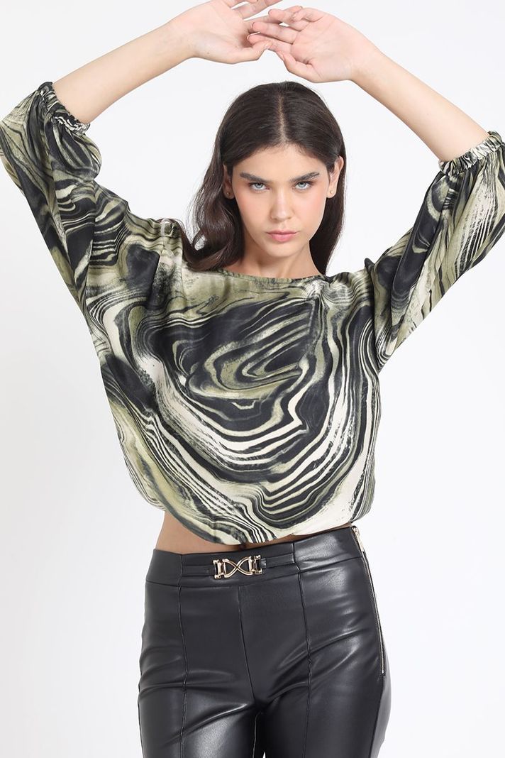 Blusa Satin Estampado Marmol, Verde Liola-3
