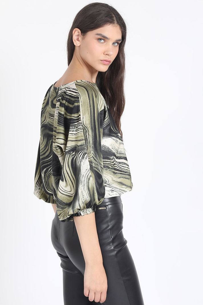 Blusa Satin Estampado Marmol, Verde Liola-4