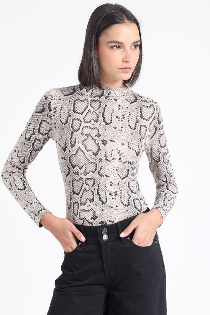 Polera Tipo Beatle, Estampado Animal, Gris Liola-0
