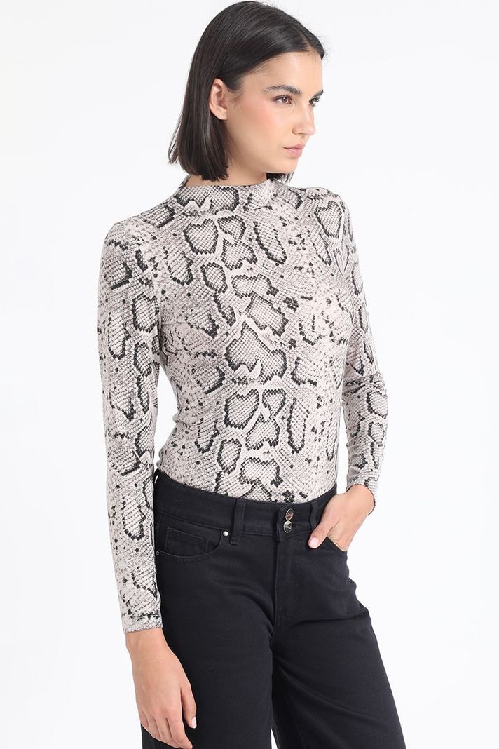 Polera Tipo Beatle, Estampado Animal, Gris Liola-2