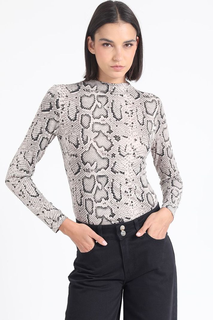 Polera Tipo Beatle, Estampado Animal, Gris Liola-3