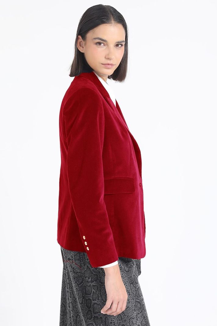 Blazer Entallado Terciopelo, Rojo Liola-2