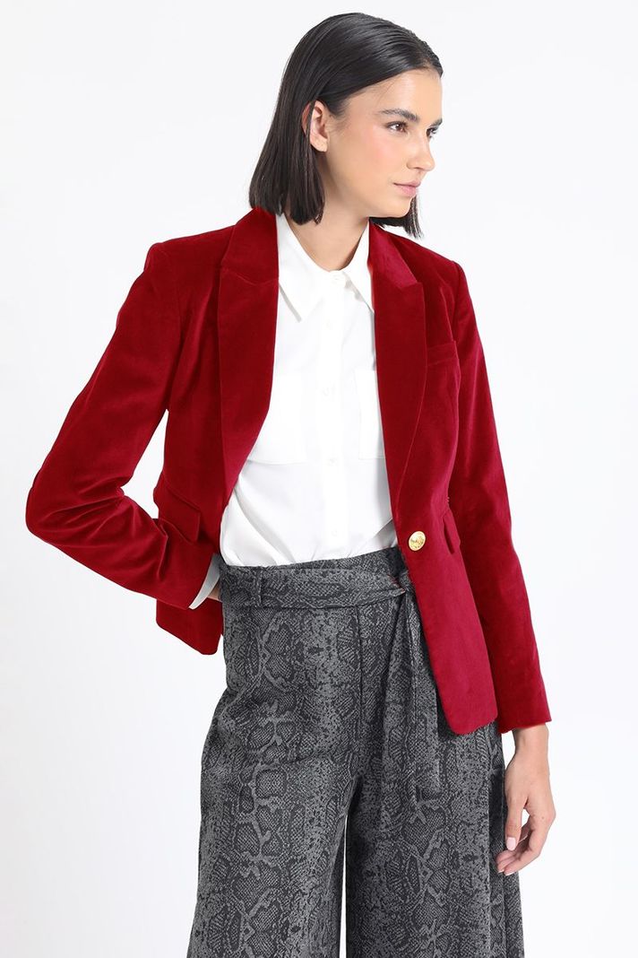 Blazer Entallado Terciopelo, Rojo Liola-4