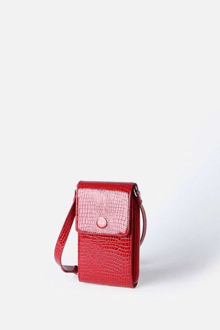 Bolso Para Celular Croco Charol, Efecto Cuero, Rojo Liola-1