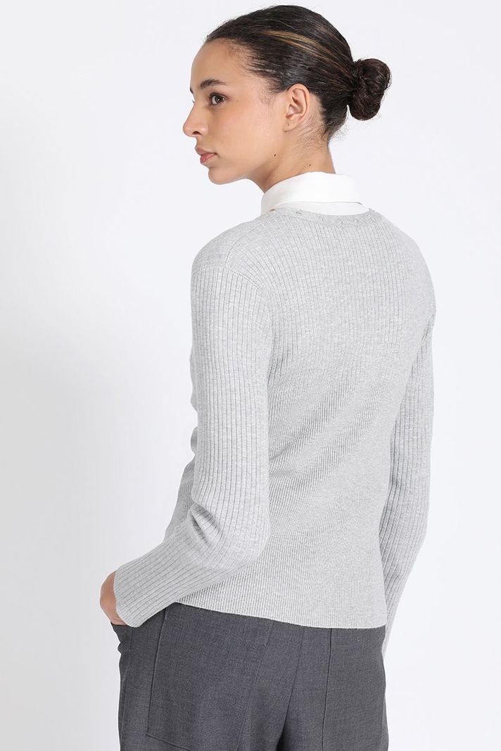 Cardigan Tejido Punto Remaches, Gris Liola-2