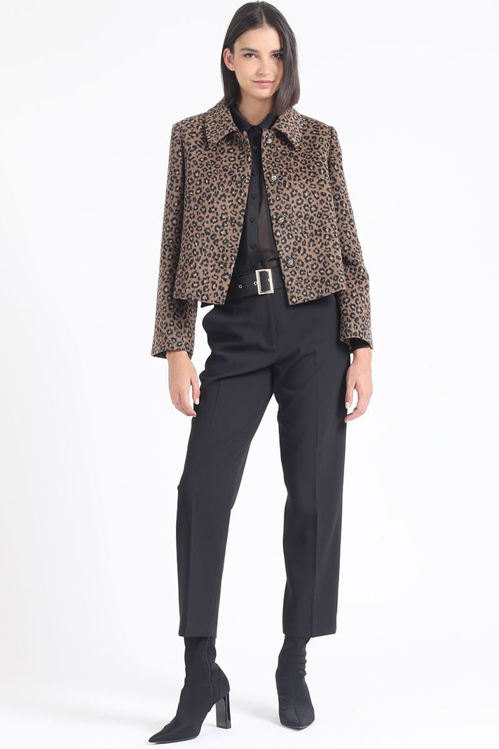 Chaqueta Semi Recta Fantasia Animal Print, Negro Liola-1