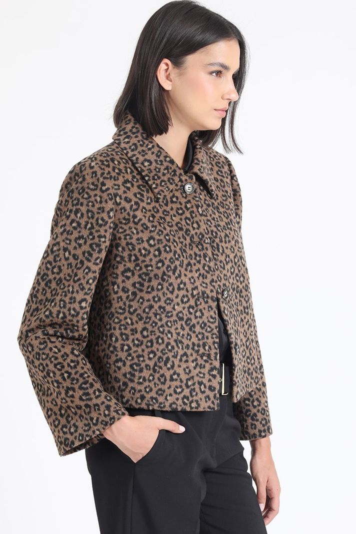 Chaqueta Semi Recta Fantasia Animal Print, Negro Liola-5