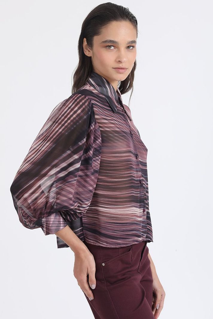 Blusa Gasa Estampada, Burdeo Liola-2