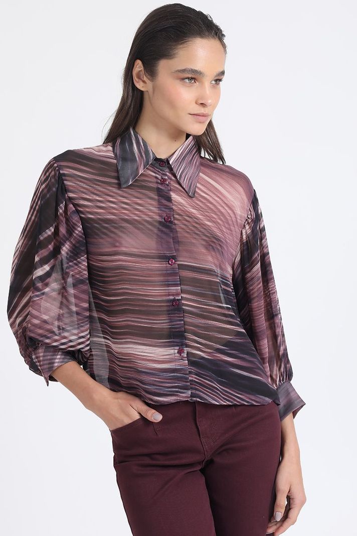 Blusa Gasa Estampada, Burdeo Liola-3
