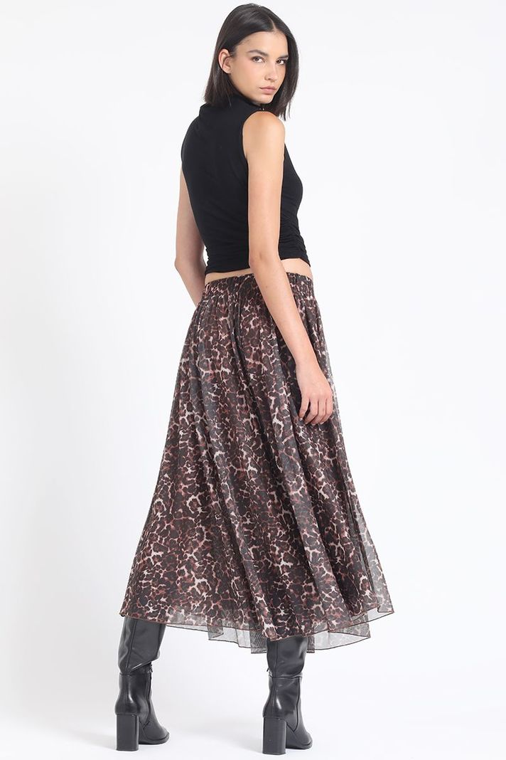 Falda Larga Malla Estampada Leopardo, Negro Liola-3