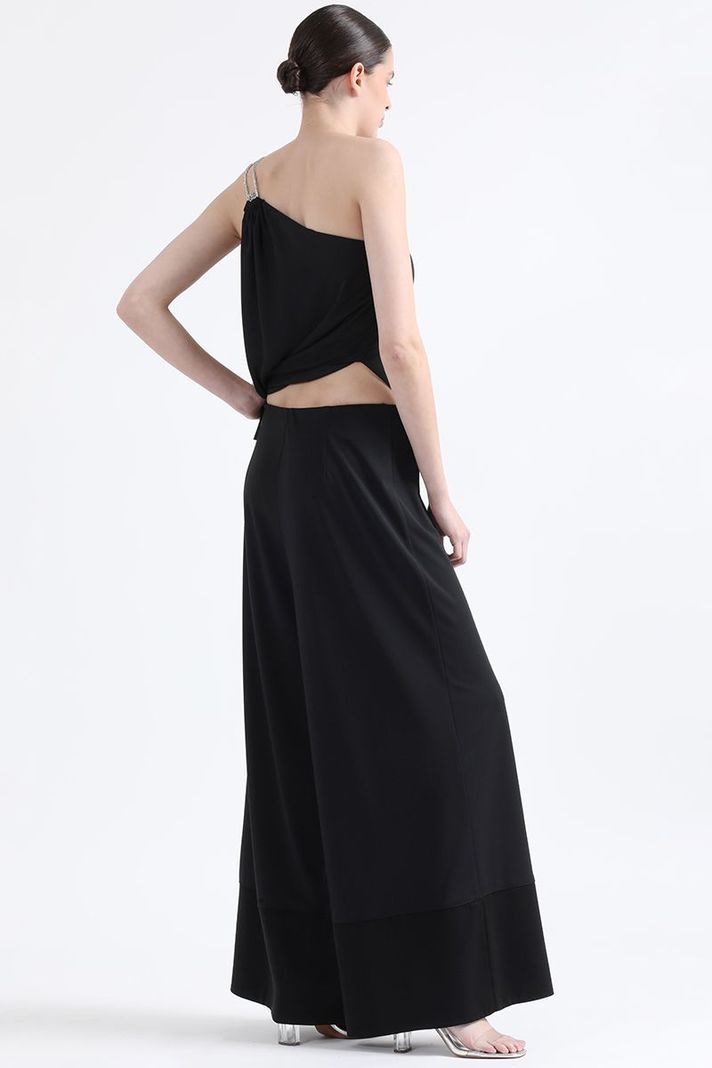 Pantalon Palazzo, Tiro Alto,  Aplicación Satin, Negro Liola-4