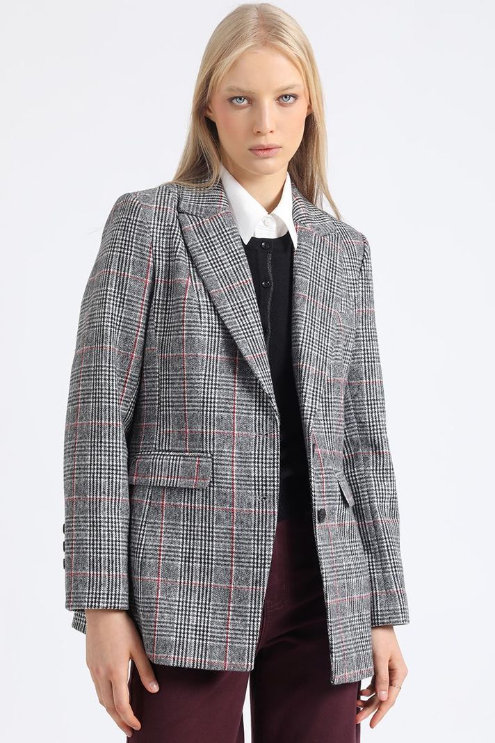 Blazer Entallado Principe De Gales, Negro Liola-0