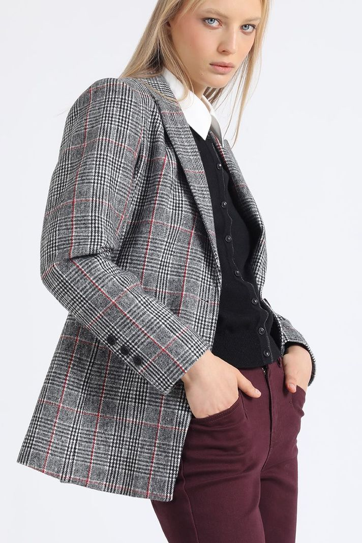 Blazer Entallado Principe De Gales, Negro Liola-2