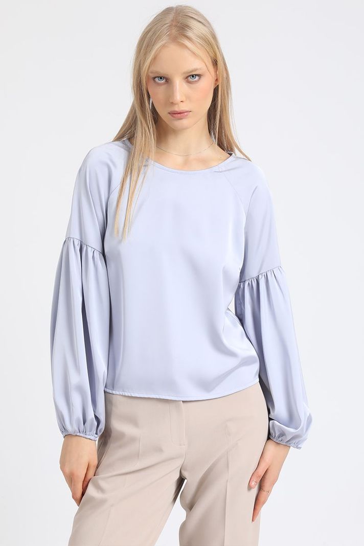 Blusa Manga Aglobada, Satin Celeste Liola-0