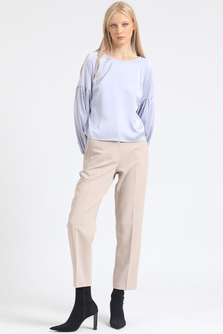 Blusa Manga Aglobada, Satin Celeste Liola-1
