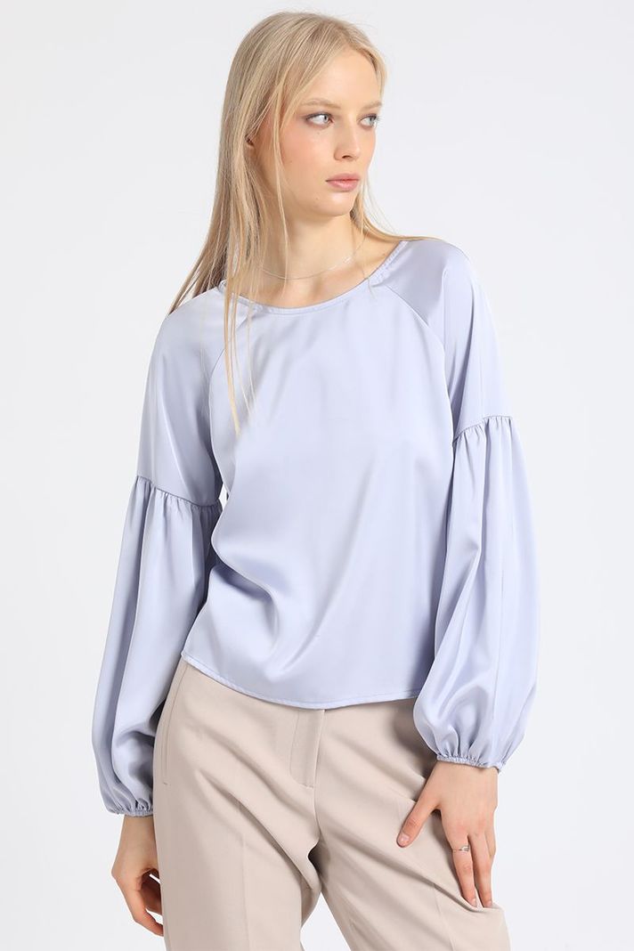 Blusa Manga Aglobada, Satin Celeste Liola-2