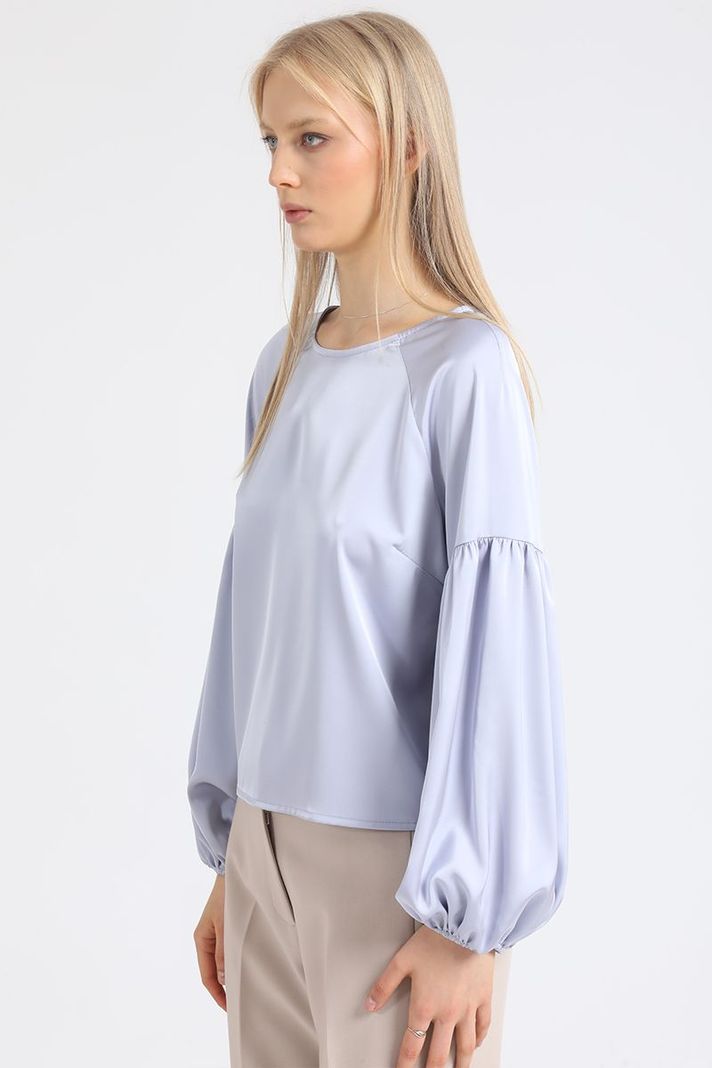 Blusa Manga Aglobada, Satin Celeste Liola-3